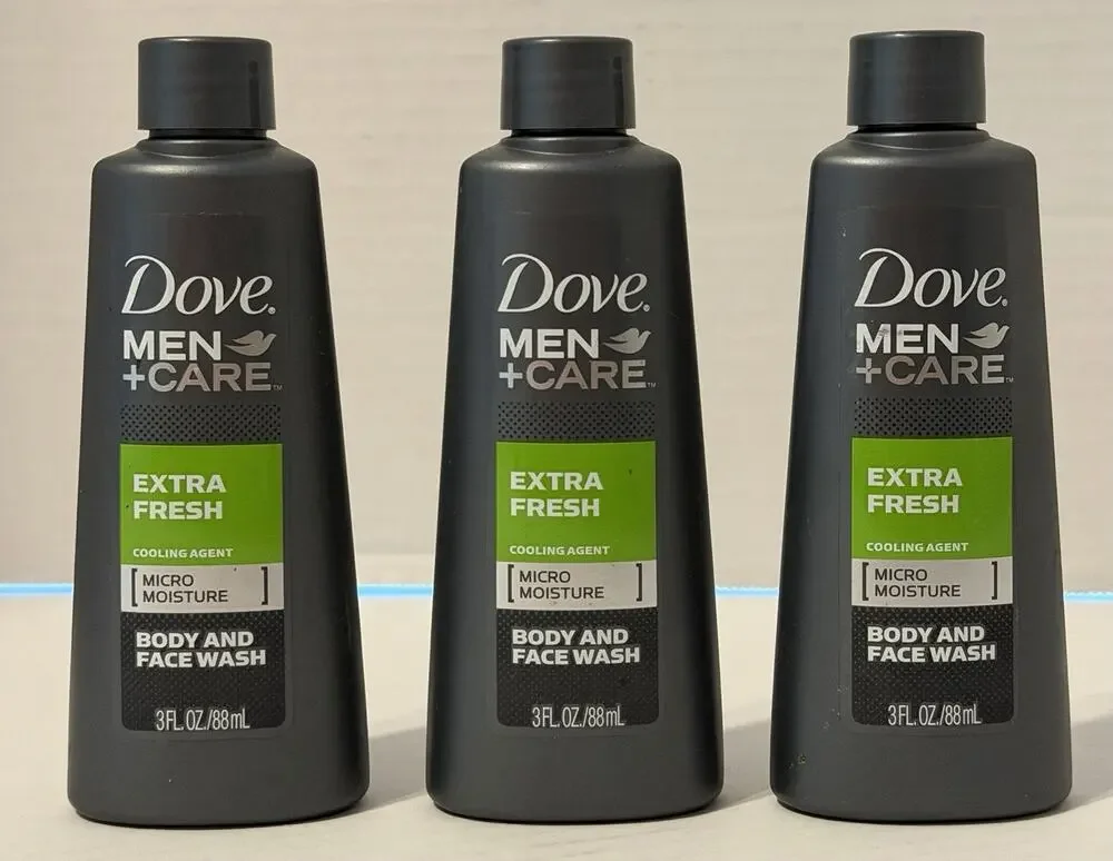Lot Of 3 Dove Men+Care EXTRA FRESH Refreshing Body Face Hair Wash 3 oz 88 ml